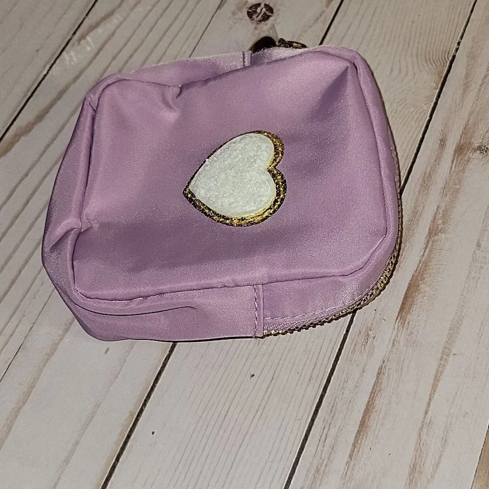 PINK LILY BOUTIQUE Heart Purple Patch Mini Travel Cosmetic Jewelry Pouch Bag